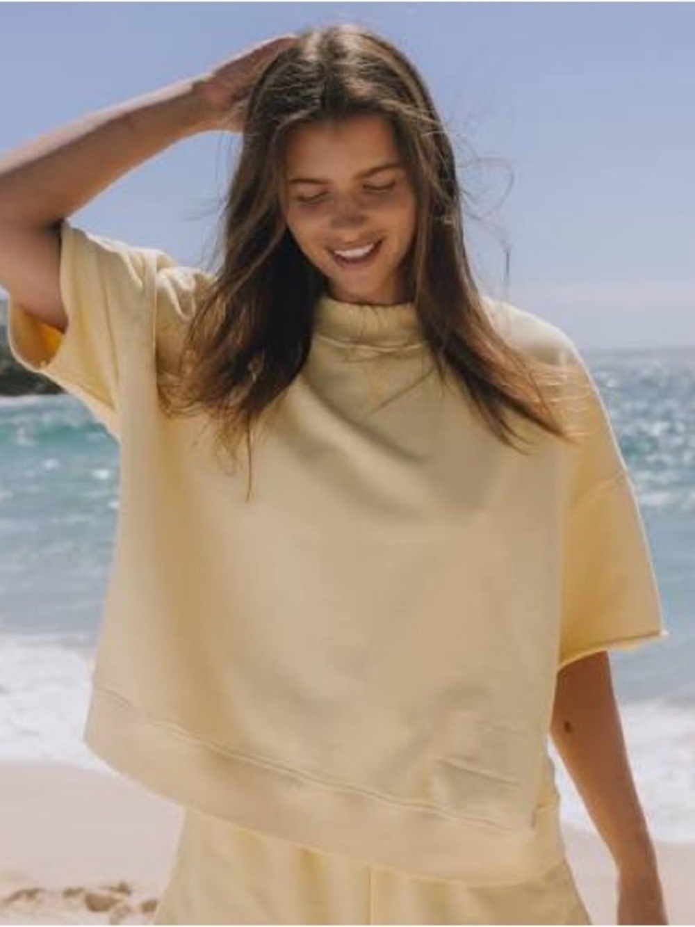 ISO*** Daily Drills Cropped Sleeve Crew and Shorts in Butter with Sunny Patch